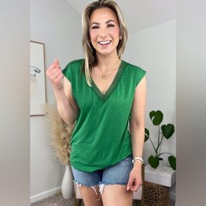 Amazon Zeagoo V Neck Guipure Crochet Lace Cap Sleeve Tank Top, Small, Green